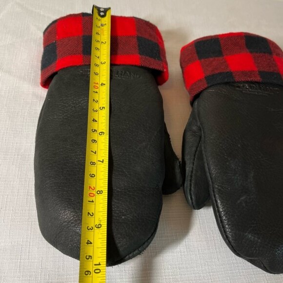 HIDES IN HAND Deerskin Black Leather Mittens with Red Plaid Cuff Small Medium - Picture 3 of 8